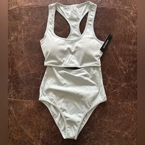 SECNDNTURE by Jordyn Woods Sky Blue Cutout Ribbed Racerback Bodysuit